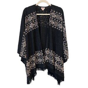 Mossimo Supply Co Geometric Poncho Cardigan Size Large/XL Open Front Fringe Cozy